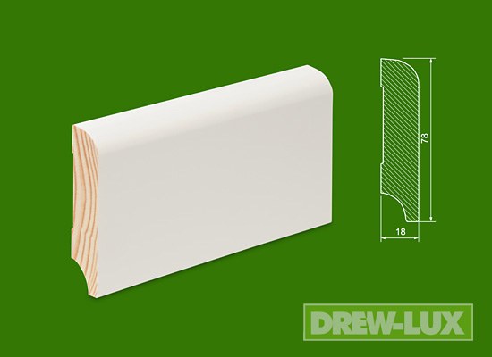 Listwa przypodłogowa drewniana sosnowa biała- lakierowana 78 x 18 RAL 9003 /KRÓTKA (1-1,7 mb)